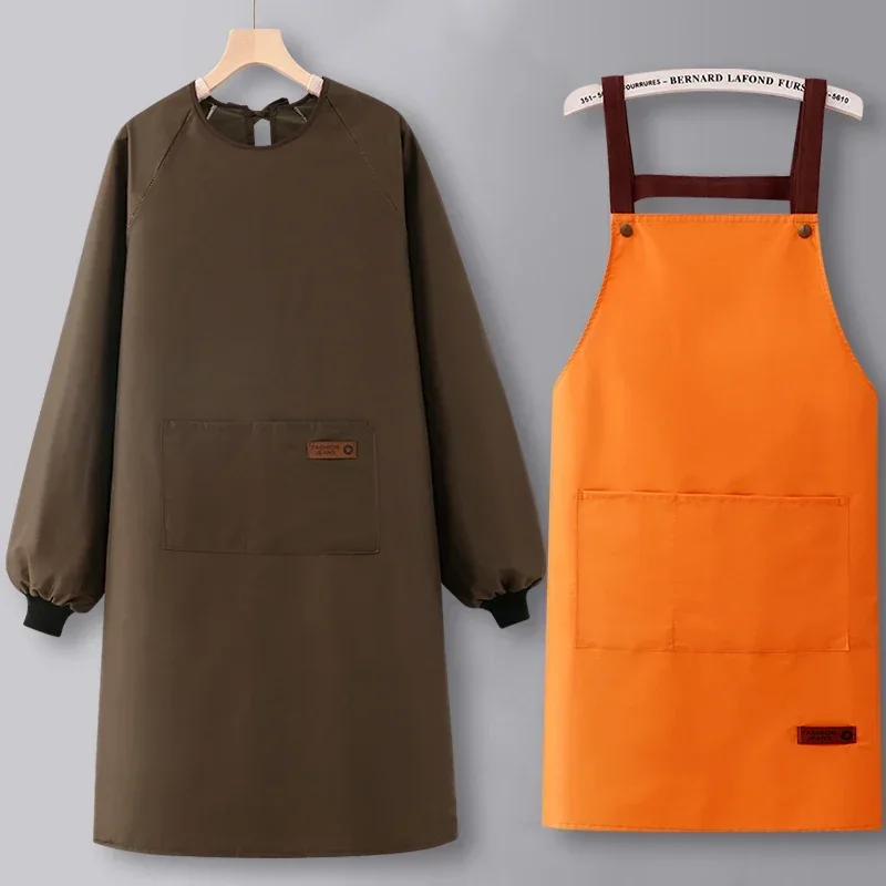 Long-sleeve apron household kitchen cooking women's work clothes waterproof and oil-proof coveralls seasonal men's apron suit