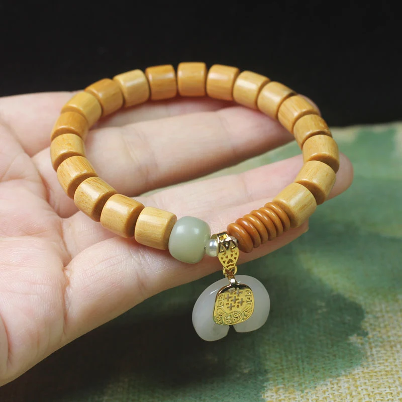 Sandalwood barrel beads 8mm white jade elephant design bracelet, sandalwood prayer beads, couple's collectible item
