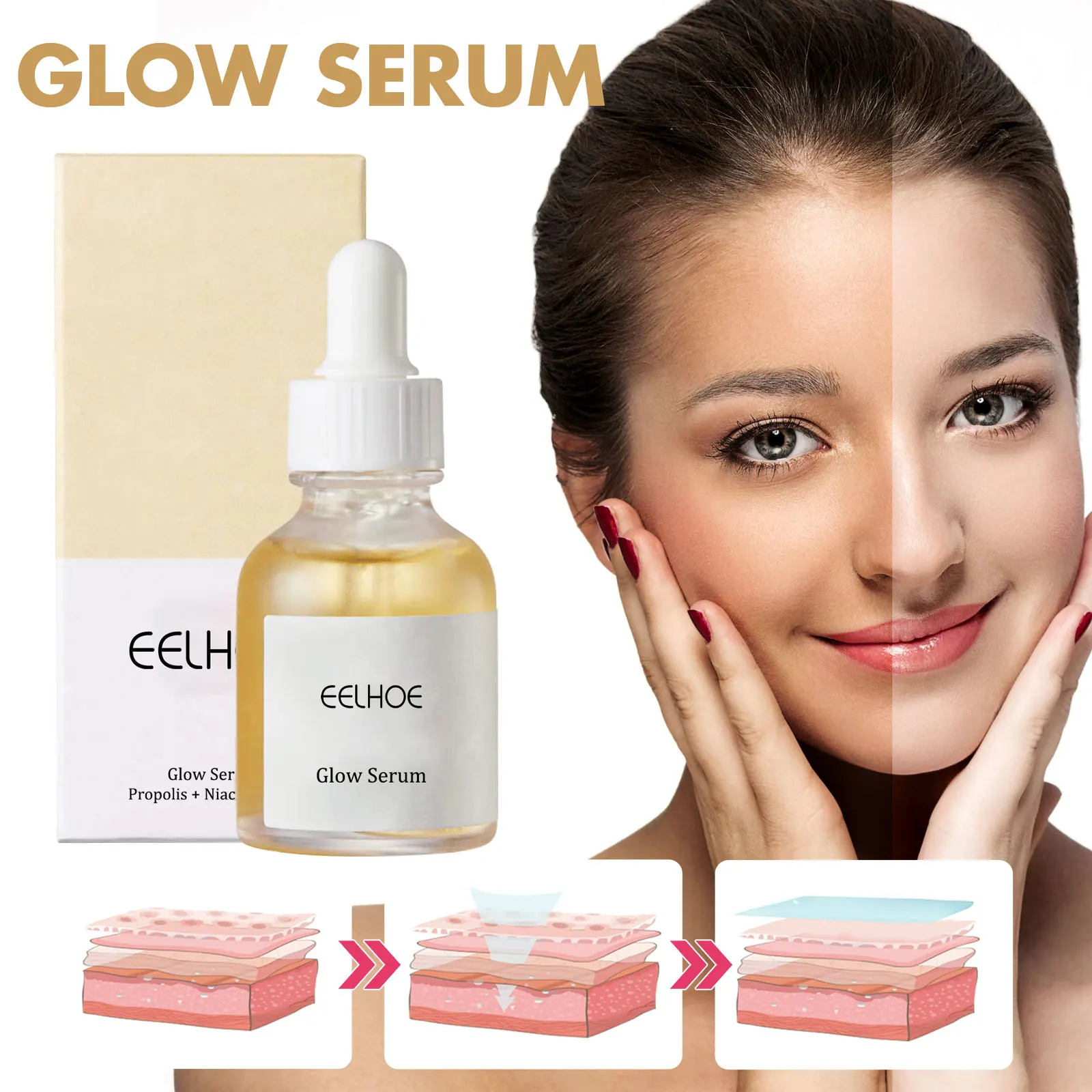 Propolis Niacinamide Glow Serum Fade Acne Mark Pigment Brighten Skin Tone Moisturizing Whiten Face Freckle Essence Skincare