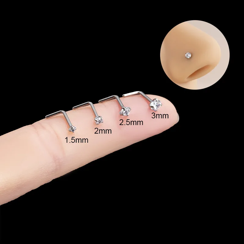 

10Pcs G23 Titanium Piercing Jewelry Wholesale 1.5/2/2.5/3mm Zircon Nose Stud Piercing Nose Lip Nail L Shape Screws Nostril Goth
