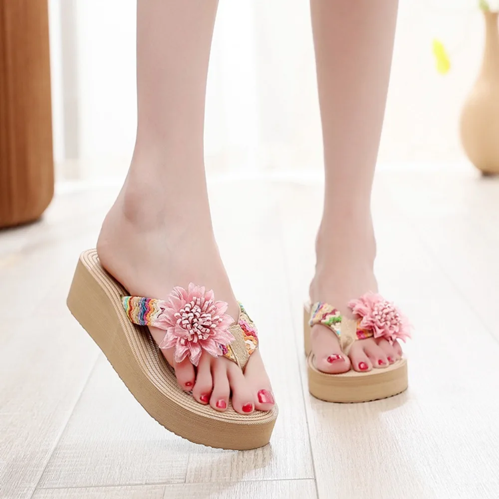 

Casual Holiday Flower Flip Flops Non-Slip EVA Straw Plaited Sandals Waterproof Shoes Vacation Beach Slippers Swimming