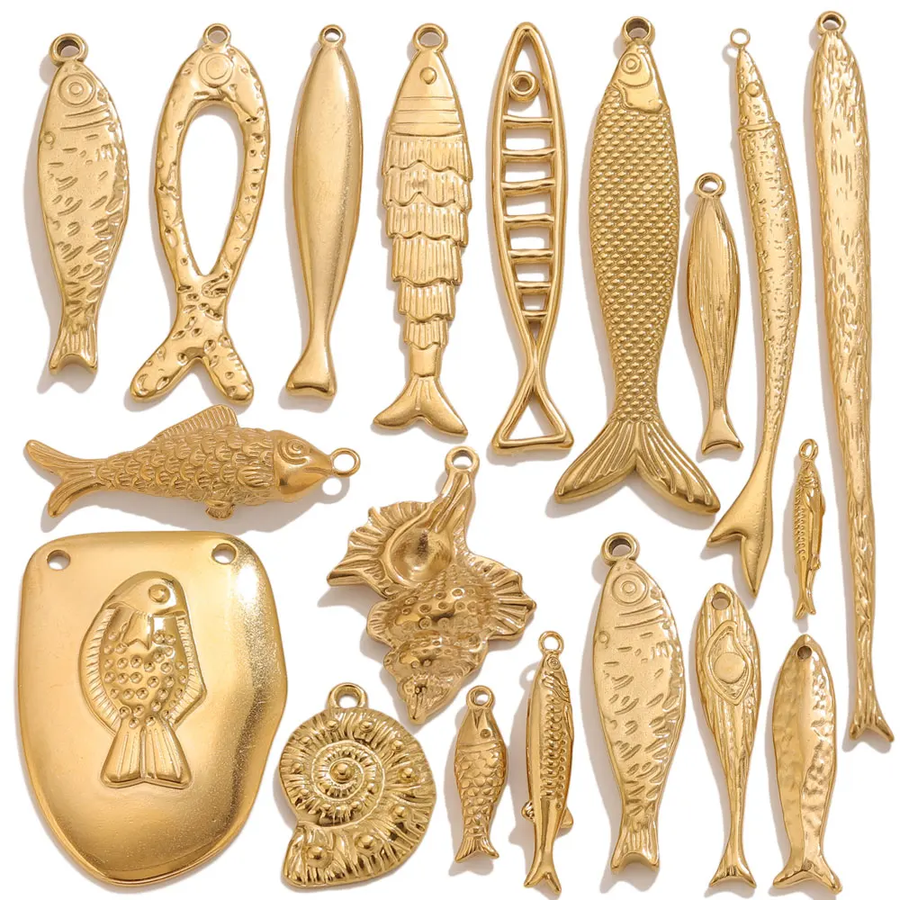 5 Stück Edelstahl-Fisch-Anhänger für die Schmuckherstellung, PVD 18K vergoldete Fisch-Anhänger, DIY-Halsketten- und Ohrring-Anhänger, Großpackung
