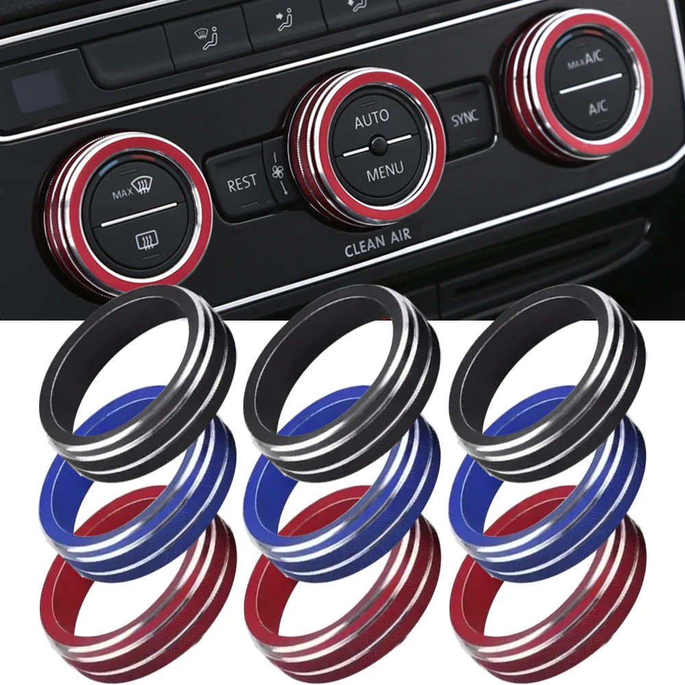 

3Pcs/Set Aluminum Alloy Car AC Control Ring For Golf MK7 / Tiguan / Passat / Jetta / Atlas / T-ROC Car AC Knob Decorative Ring
