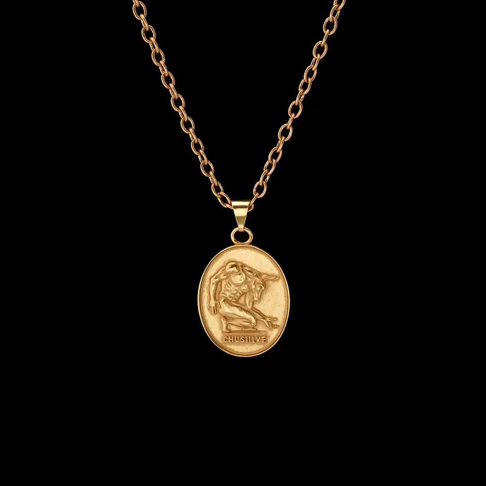 

AB/ Copper alloy vintage statues Wind oval pendant necklaces for men and women.