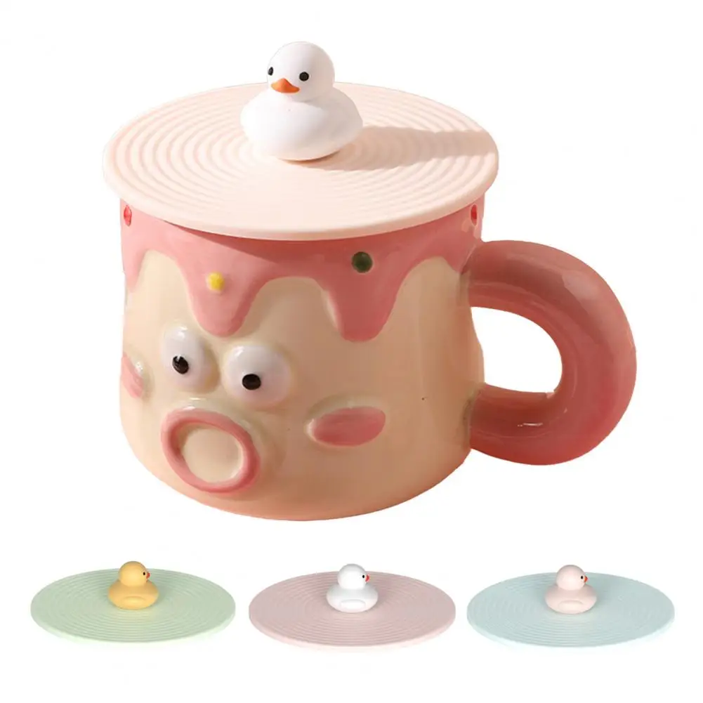 Dust-proof Cup Lid Silicone Cup Lid with Hanging Hook Duck-shaped Leak-proof Cover Dust-proof Soft Seal for Mugs Kitchen