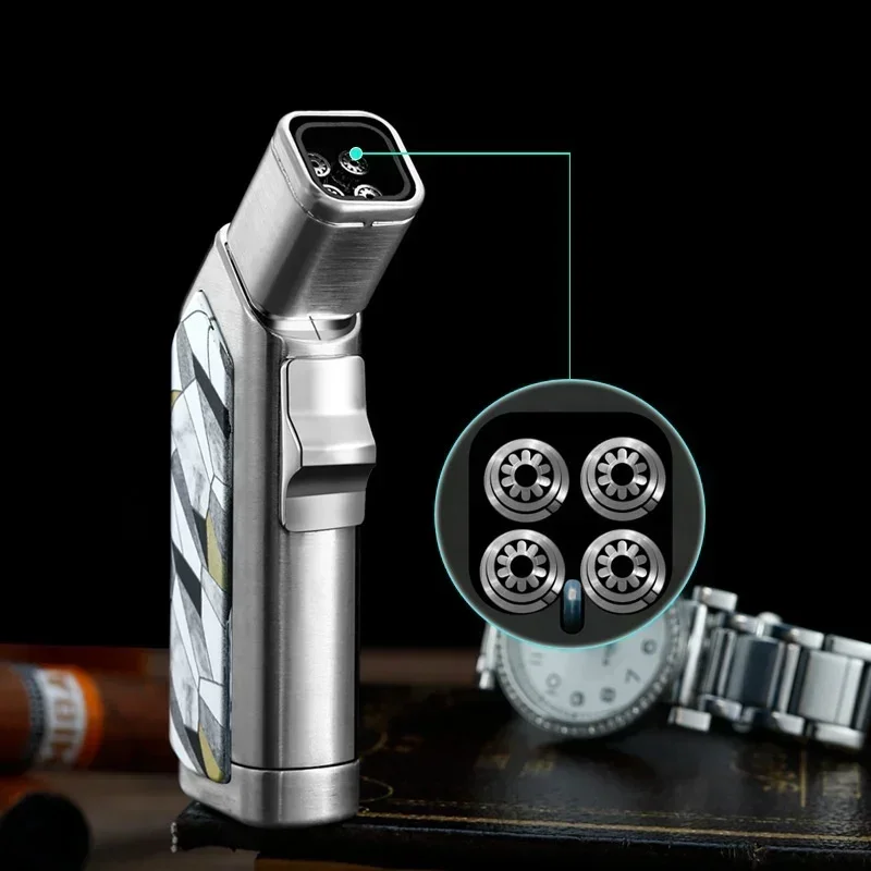 JOBON 1300° Welding Gun Strong Windproof 4-Torch Butane Gas Lighter Visible Gas Window Outdoor BBQ Kitchen Cigar Lighters Gadget