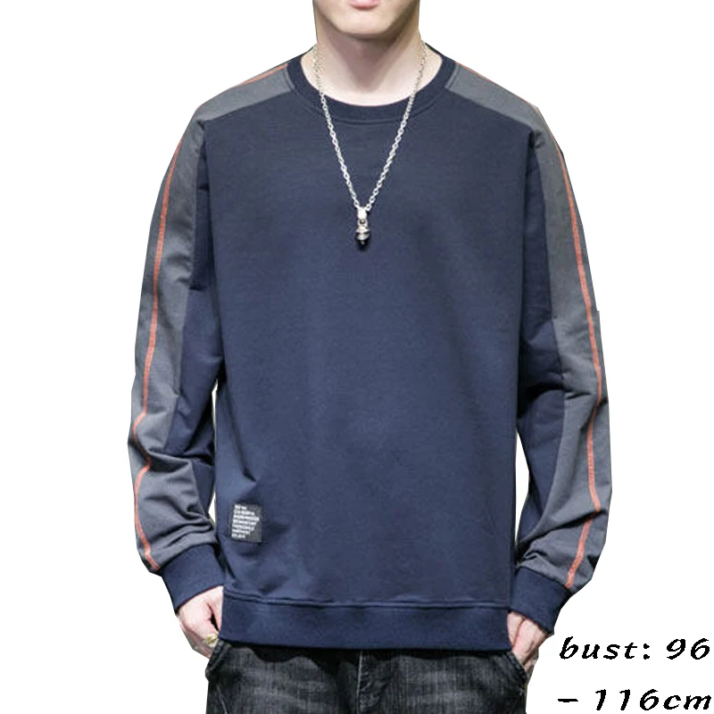 

High quality cotton sweatshirts for men long sleeve patchwork pullover new spring autumn 2024 tending clothing - black grey blue