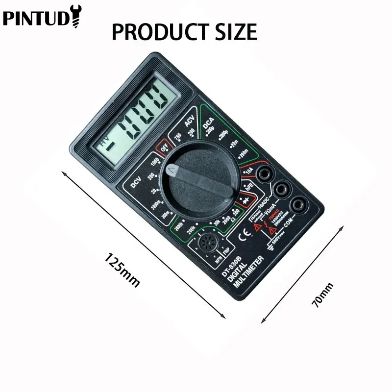 PINDUTY T830B LCD Digital Multimeter Ammeter AC DC Voltmeter Mini Hand Held Digital Multimeter Cable with Probe Combination