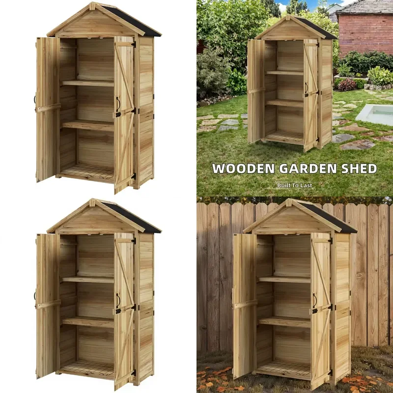 Outdoor Wooden Garden Cottage with Lockable Door Waterproof Roof Unpainted Frame for Backyard Storage Model D0100XF3F78 Made