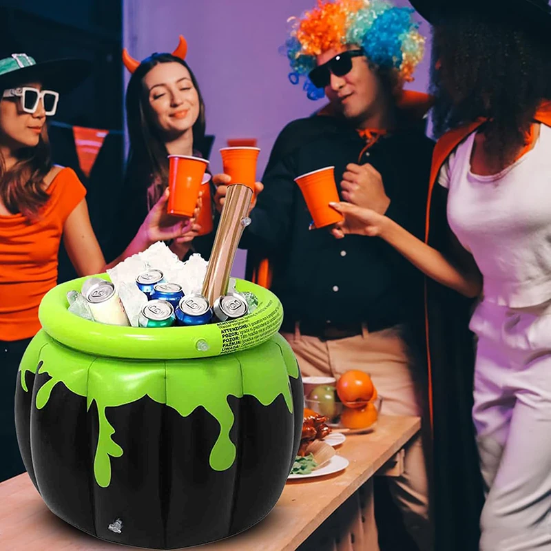 Dispositivo di raffreddamento gonfiabile per bevande di Halloween, calderone gonfiabile, secchiello per il ghiaccio, contenitore per alimenti, bar da portata, forniture per feste per Halloween