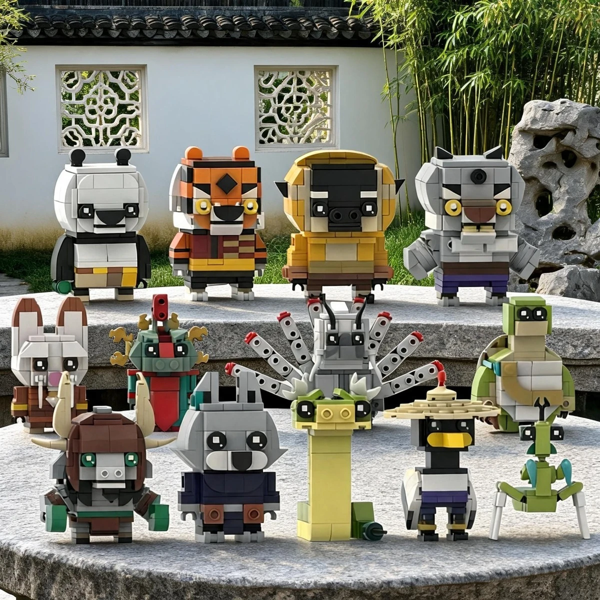 Cartoon Movie Martial Arts Panda Figure Building Blocks MOC Turtle Monkey Raccoon Bricksheadz Model Assembly Toys Birthday Gifts