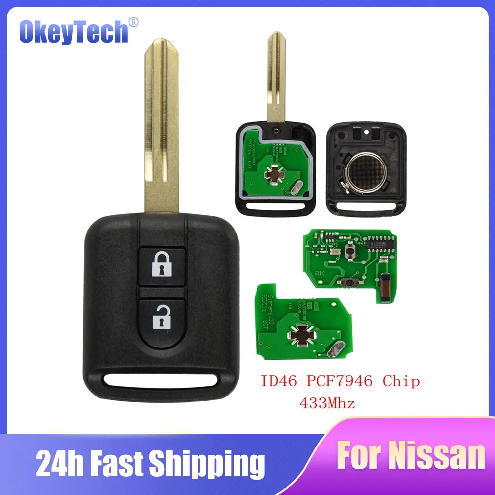 

Okeytech 2 Button 433Mhz ID46 PCF7946 Chip Remote Control Car Key Fob For Nissan Elgrand X-TRAIL Qashqai Navara Micra Note NV200