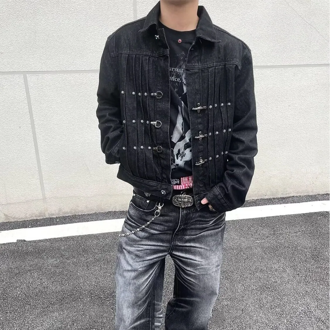 Classic American Aircraft Buckle Design Workwear Original Jeans Jacket Men's Short Folded Design Jeans Coat Youth Trend Polye...
