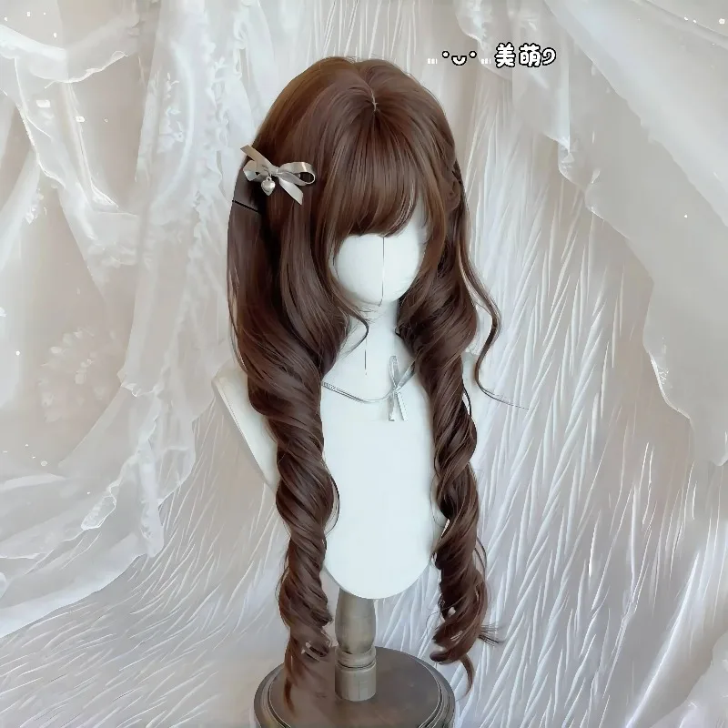 Chocolate Brown Layered Jellyfish Long Curly Wig Synthetic Hair Heat Resistant Full Head Wig Roman Curl Daily Wear Party Cosplay