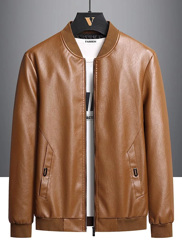 

Loose Fit Men's Biker Leather Jaet Faionable Spring Autumn Outerwear Versatile Sli Motorcycle Jaet Youth Sle