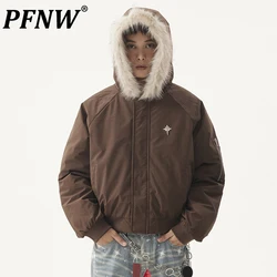 PFNW American Vintage Fur Collar Loose Casual Zipper Cotton Jakcets Men's Winter Trendy Warm Short Cotton-padded Coat 28W5485