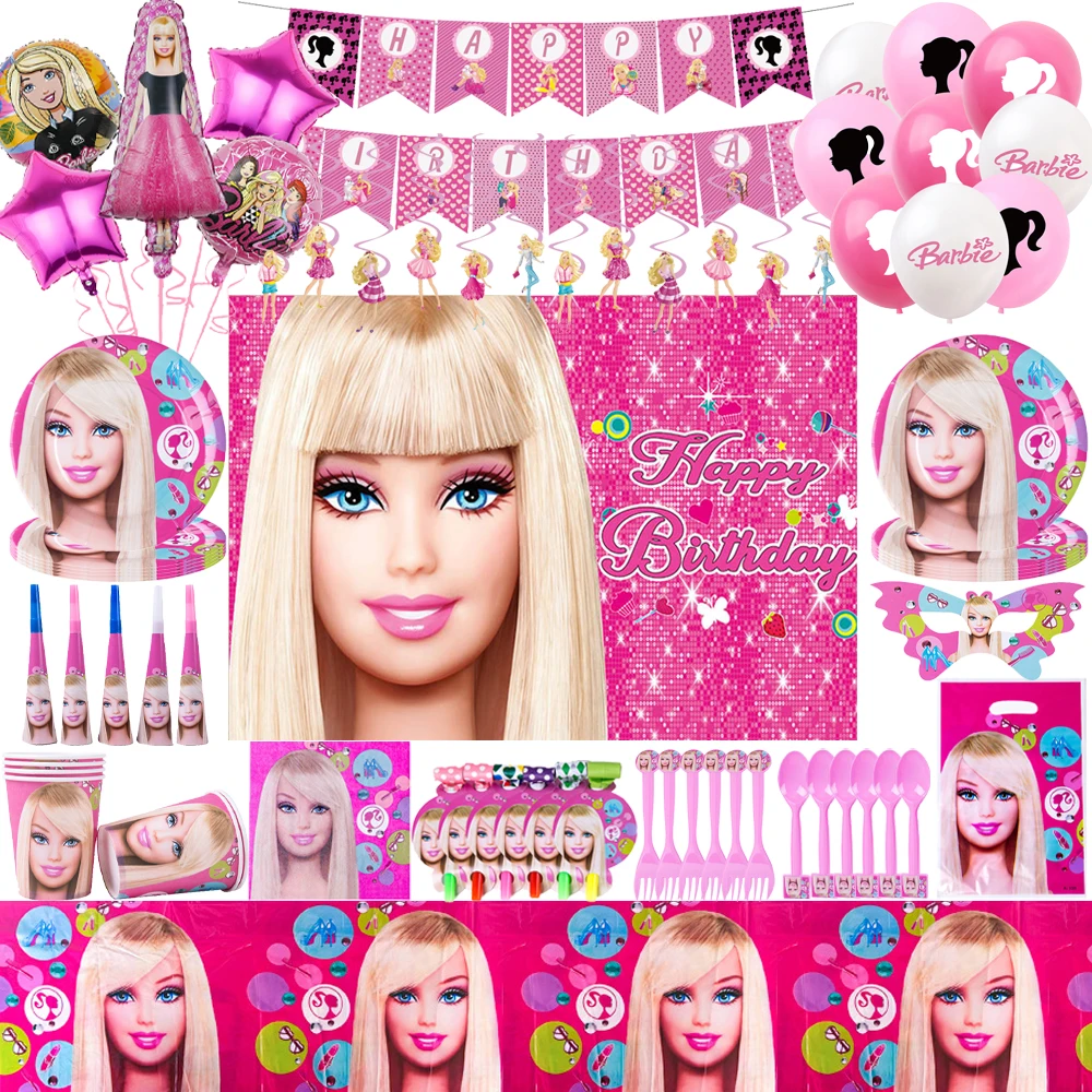 MINISO Barbie princesse thème jetable fête ensemble de couverts fête ballon bannières Festival décoration cadeau bébé douche fournitures