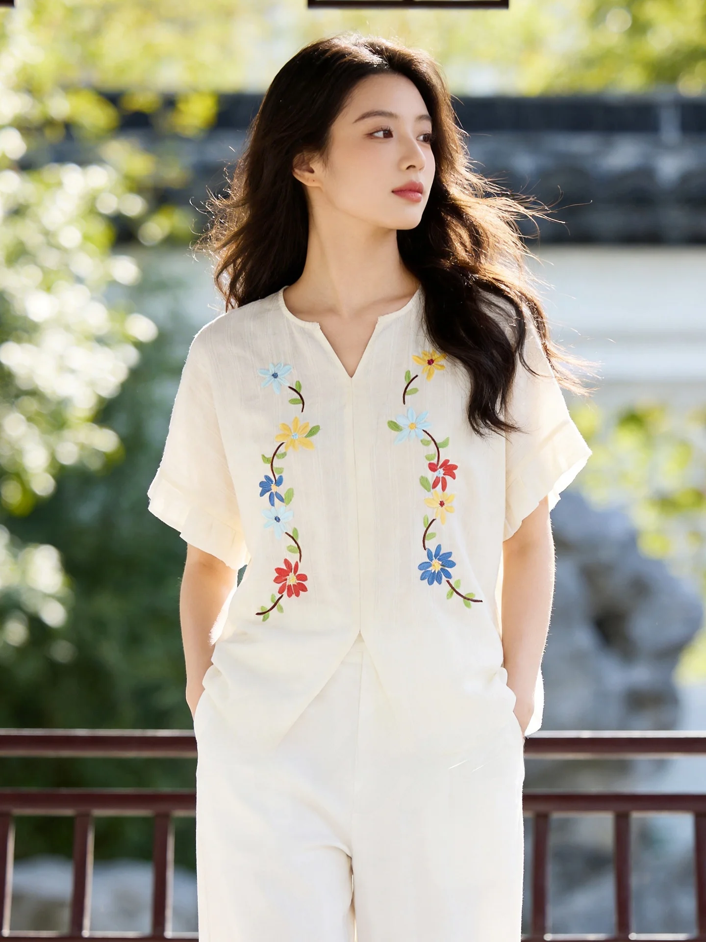 

New Style Lemon V Vanilla Slimming Light Beige Top And Pants Set Women's Fashion Summer Outfit Korean Loose Fit T-shirt