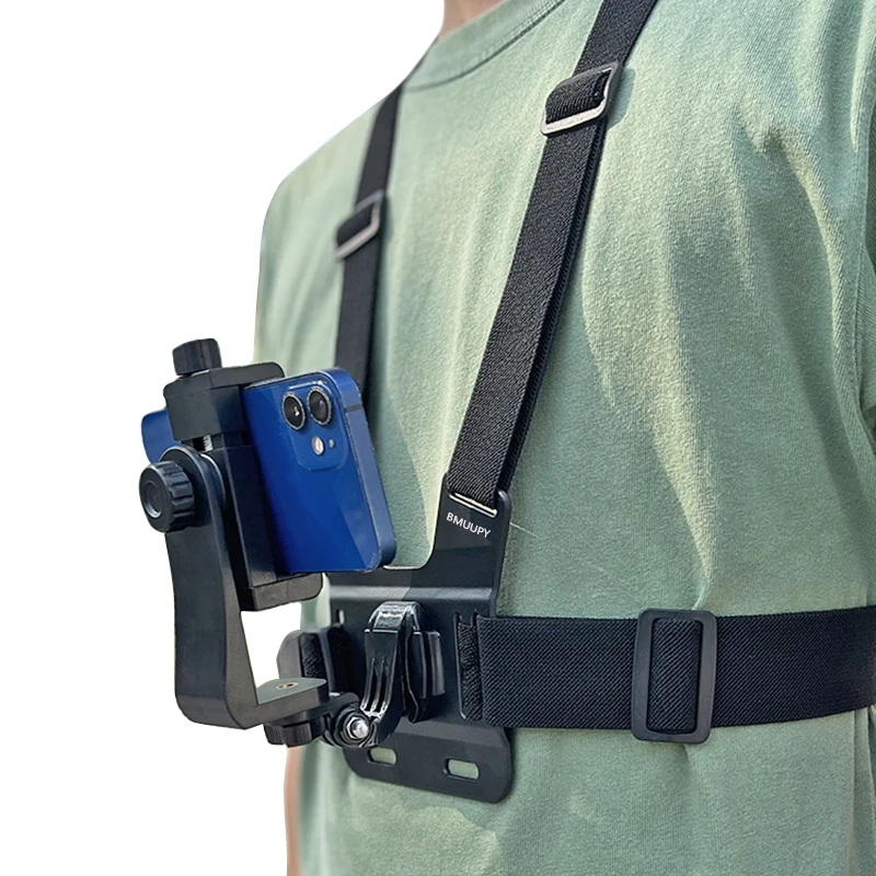 Adjustable Phone Clip Holder With Chest Strap Fixation Bracket for Sport Camera Mobile Phone Camera Black Holder Accessory