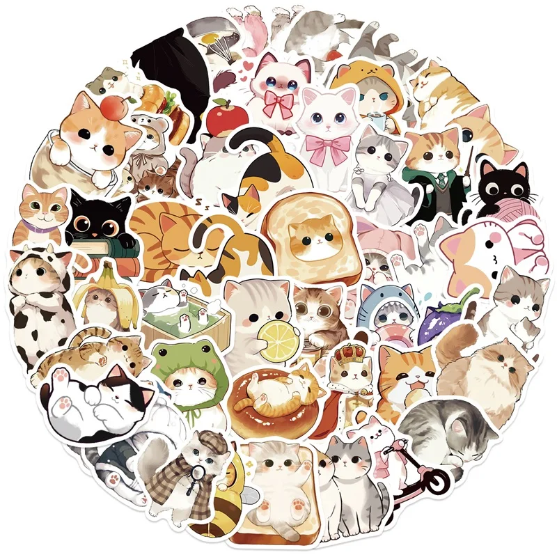 10/30PCS Colored Cute Cat PVC Adhesive Stickers Aesthetic DIY Phone Laptop Luggage Skateboard Graffiti Decals