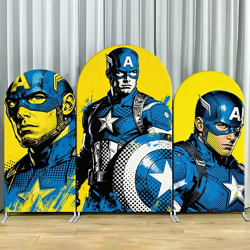 Arch Backdrop Cover Single Side Captain America Blue Yellow Party Decoration Photo Booth Background Props Event Supplies