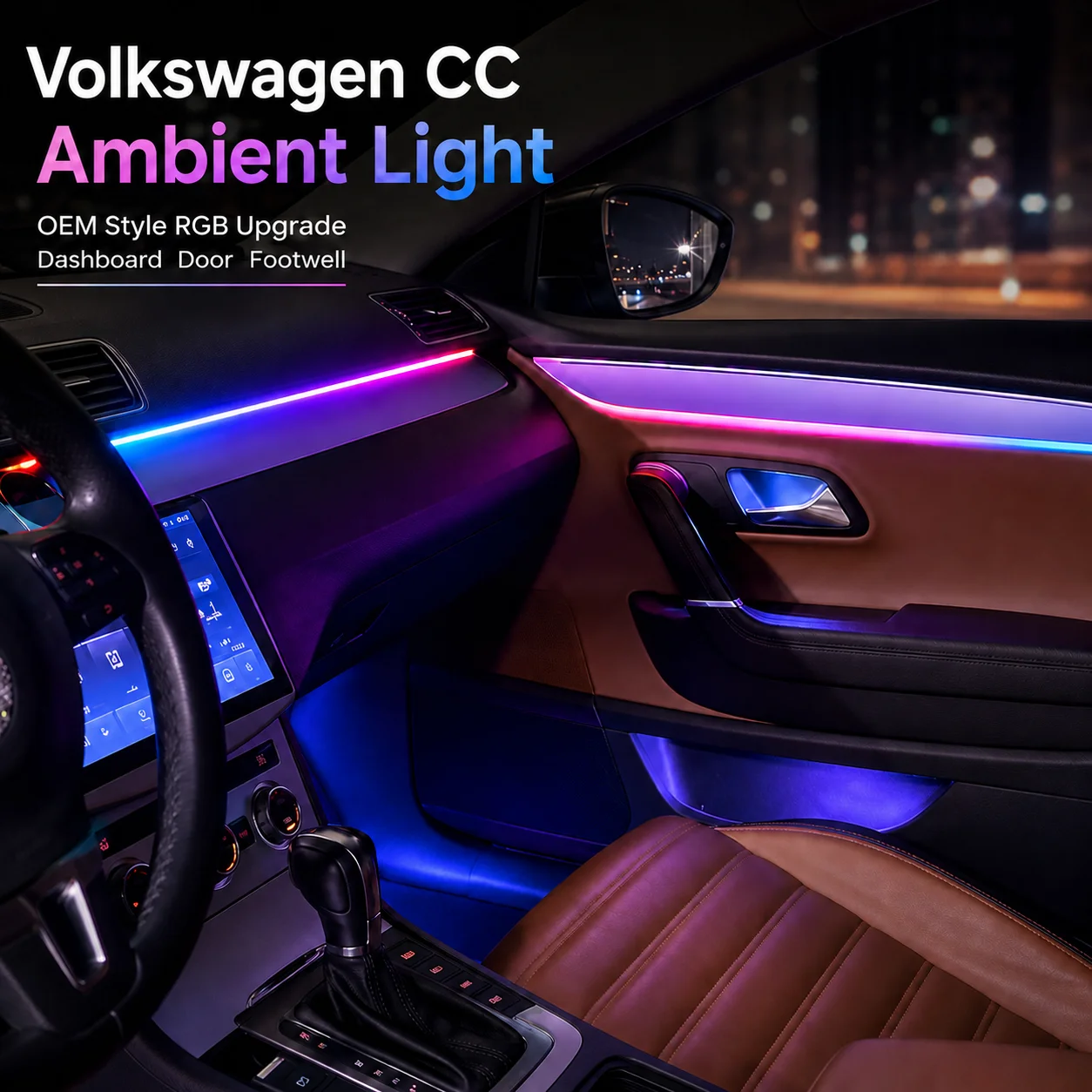 For Volkswagen CC Ambient Lighting Original 1:1 Mold Dashboard Door Decoration 64 Color Dynamic Atmosphere Lamp APP Control