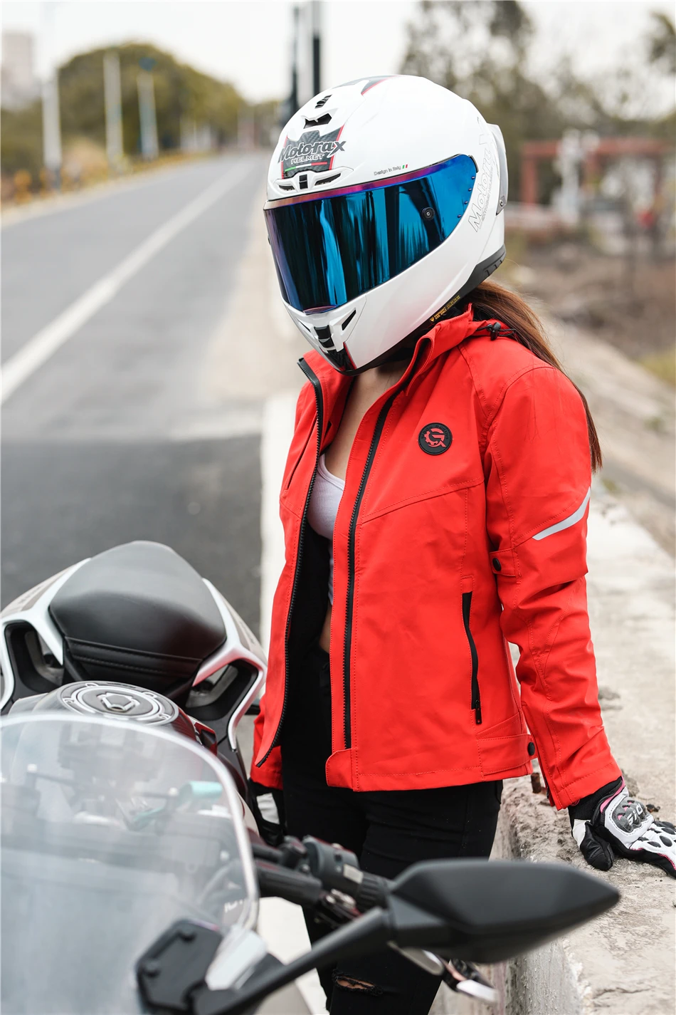 GIRON New Spring Autumn Women Motorcycle Jacket Waterproof Red Black Slim Casual Coat with cap Cool Men's Outerwear Chinese chic