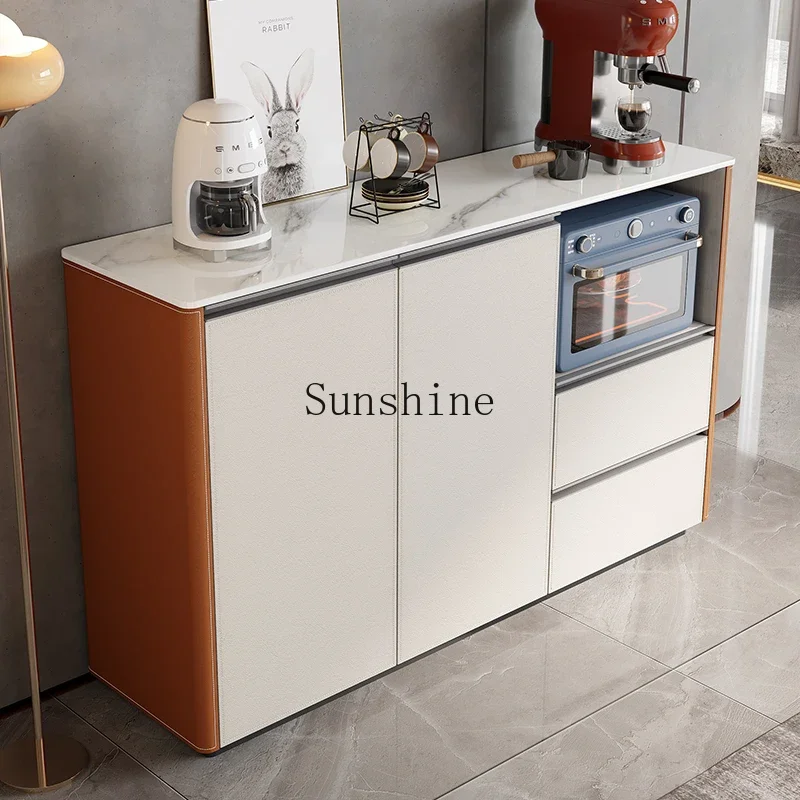 

Italian Saddle Leather Multifunctional Storage Cabinet Microwave Oven Storage Cabinet FT