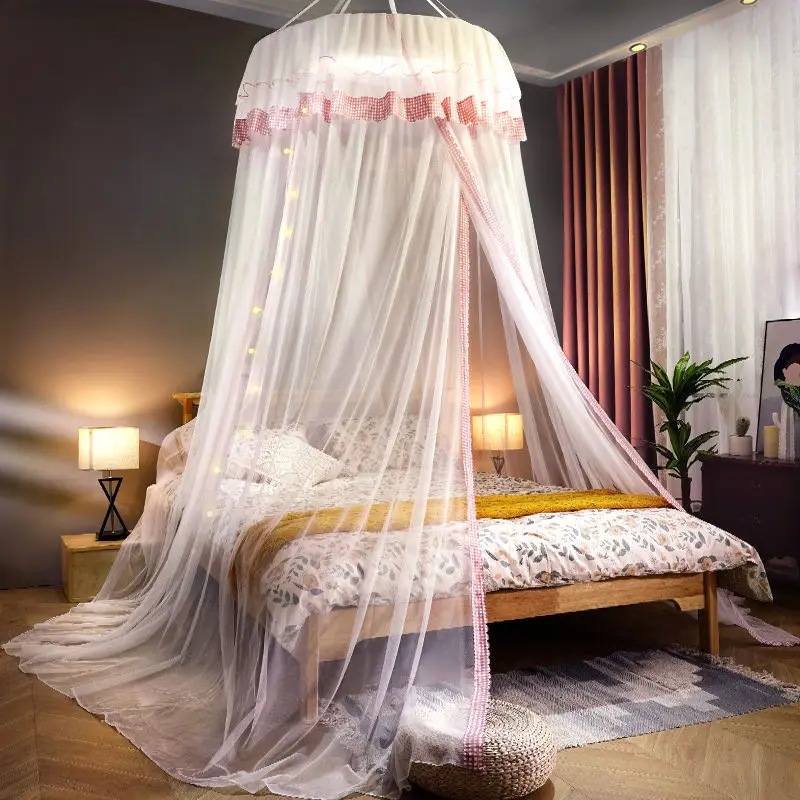 

Household Lace Hanging Dome Mosquito Net Cute Girl Heart Solid Color Breathable Mosquito Net Big Space Floor Bed Curtain Tent