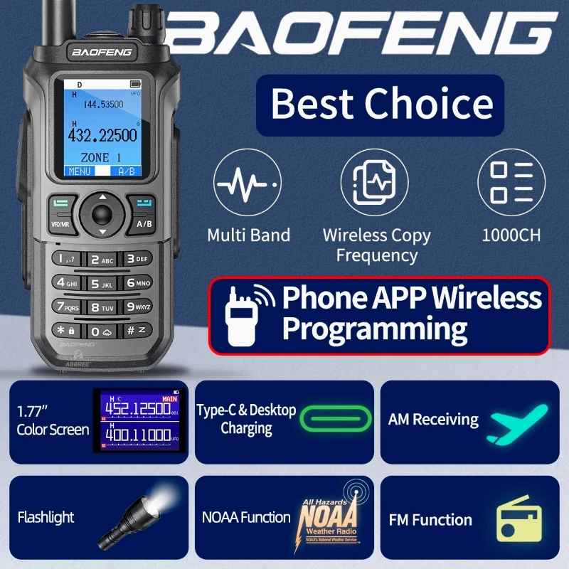 شاحن Baofeng UV 21 Pro Walkie Talkie 16KM AM طويل المدى مقاوم للماء متعدد الموجات من النوع C