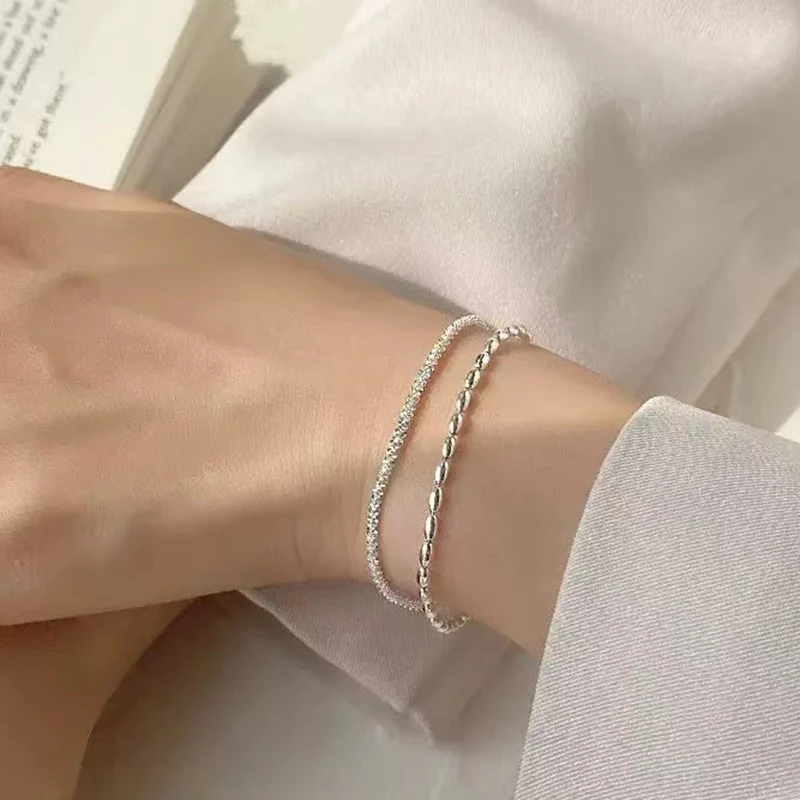 S925 Sterling Silber Sternenbohne Doppelschicht Armband funkelnde Reismaserung Handschmuck – Detail 1