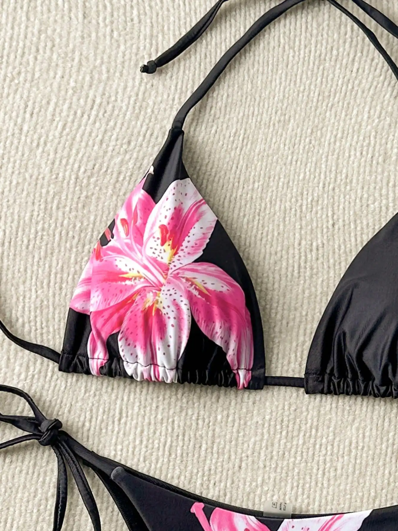 

Womens Floral Print Tie-Up Triangle Bikini Set Beachwear Summer Black