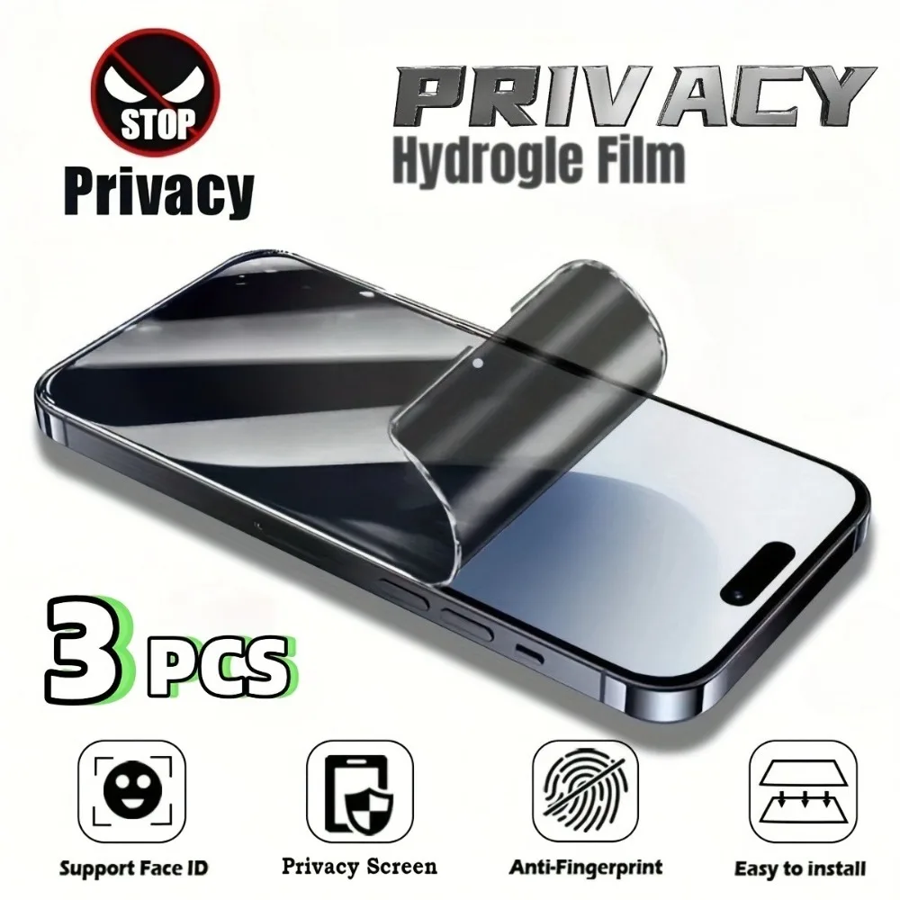 3er-Pack Anti-Spionage Hydrogel-Folie für iPhone 16 15 Pro Max 16e 15 14 Plus Displayschutzfolie für iPhone 14 13 12 11 Pro Max XR XS Max