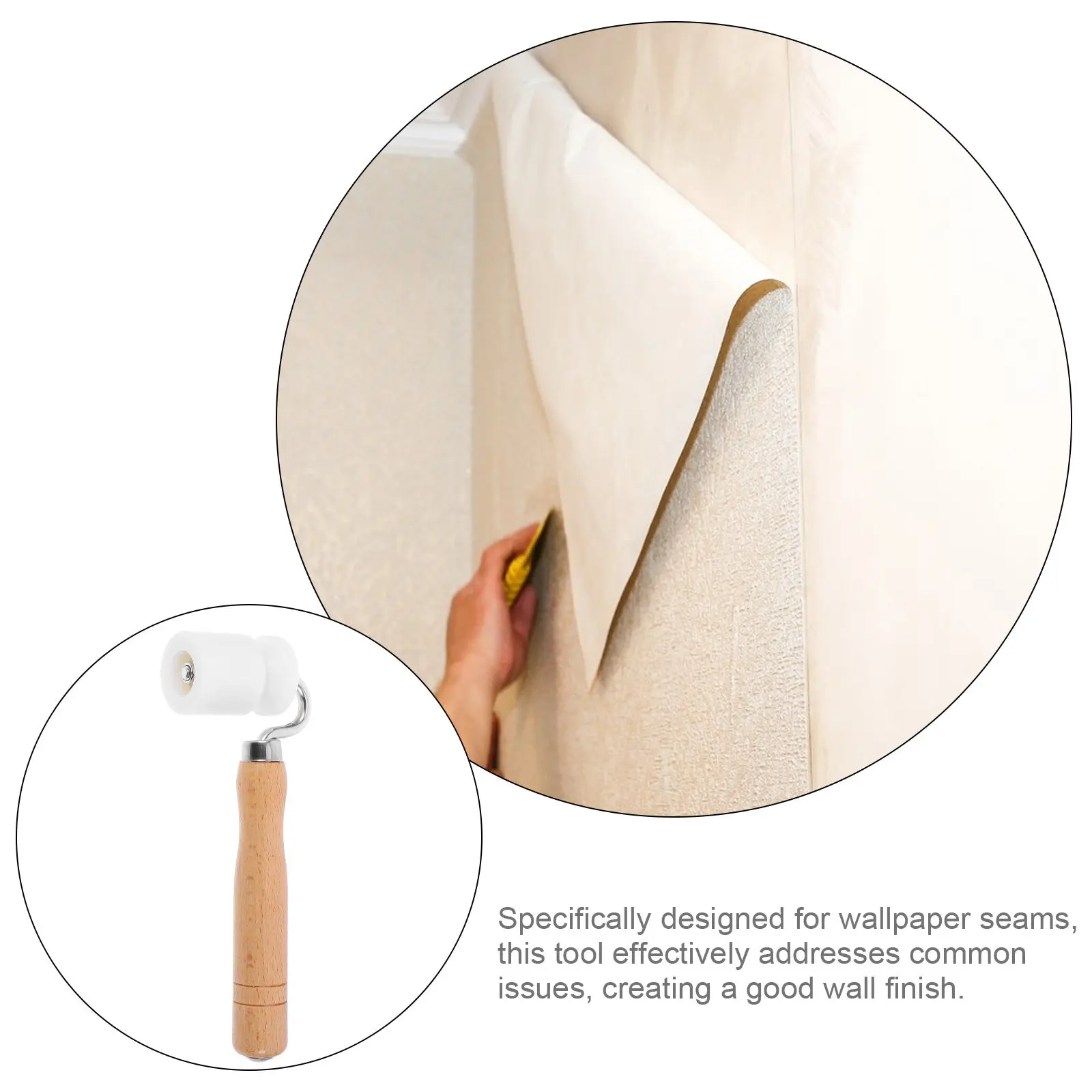 Seam Roller for Wallpaper Drywall Applications Smooth Rolling Mechanism Comfortable Beech Handle Corner Flat Surface Pressing