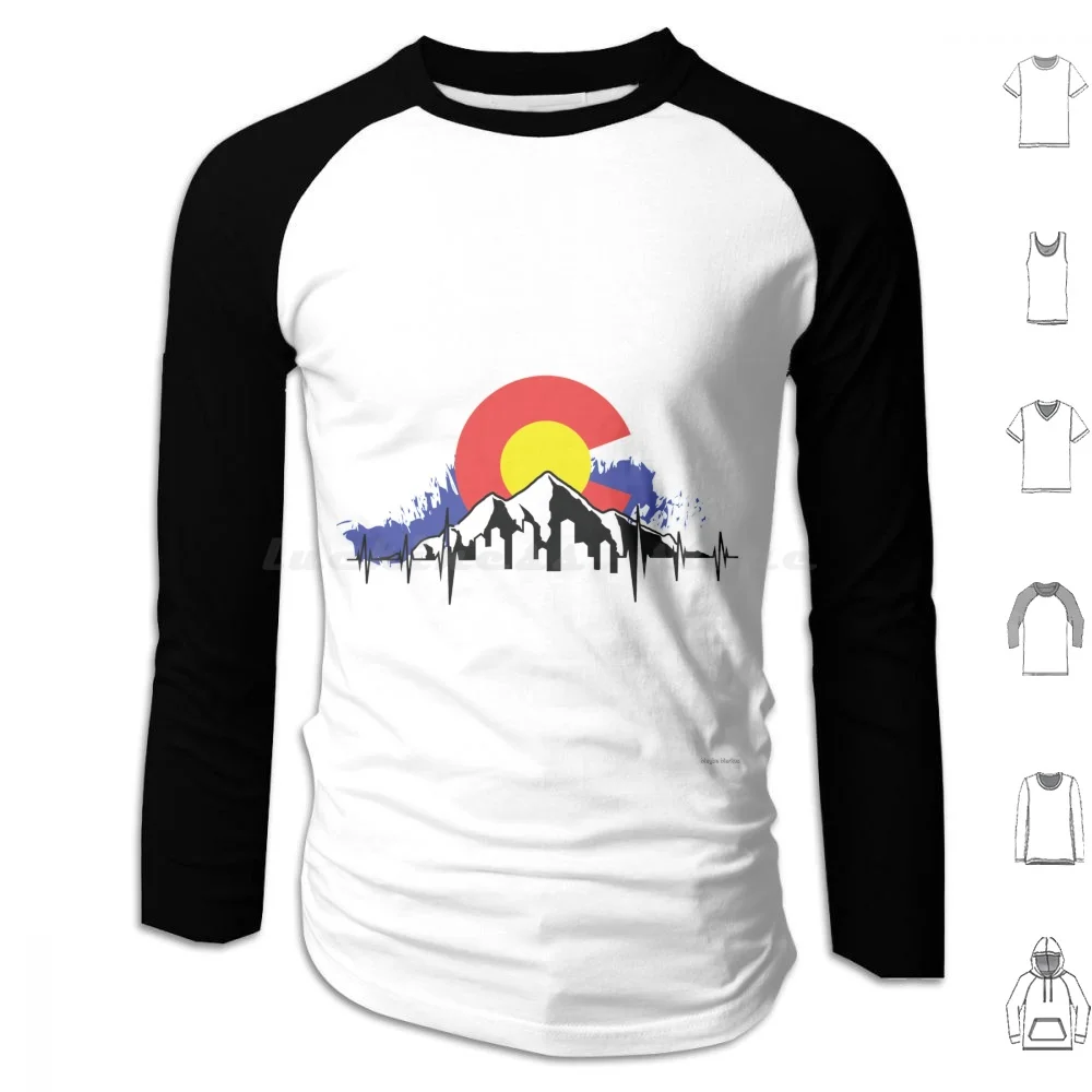 Colorado Hoodies Long Sleeve Colorado Colorado Flag Denver Mountains Mountains Flag Mile Hight Heartbeat Heart Beat Red