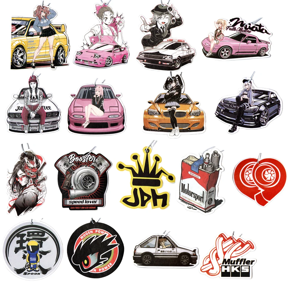 Newest JDM Style Performance Car Girl Rearview Mirror Pendant Air Freshener Solid Paper Decoration Car Decoration Anime Decor