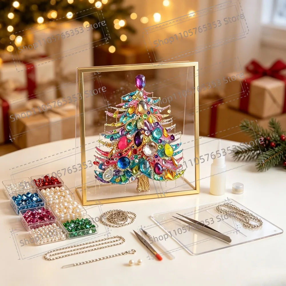 2026 Christmas DIY Jeweled Christmas Tree Art Kit Jewelry Decoration for Household Holiday Wall Art Decor Craft