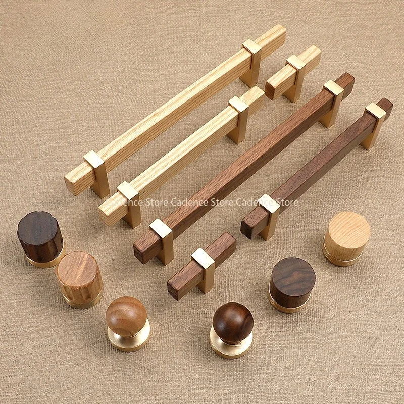 Nordic Walnut Wooden Handles Long Wardrobe Wood Furniture Pulls Drawer Cabinet Door Knob T Bar Decoration Furniture Hardware