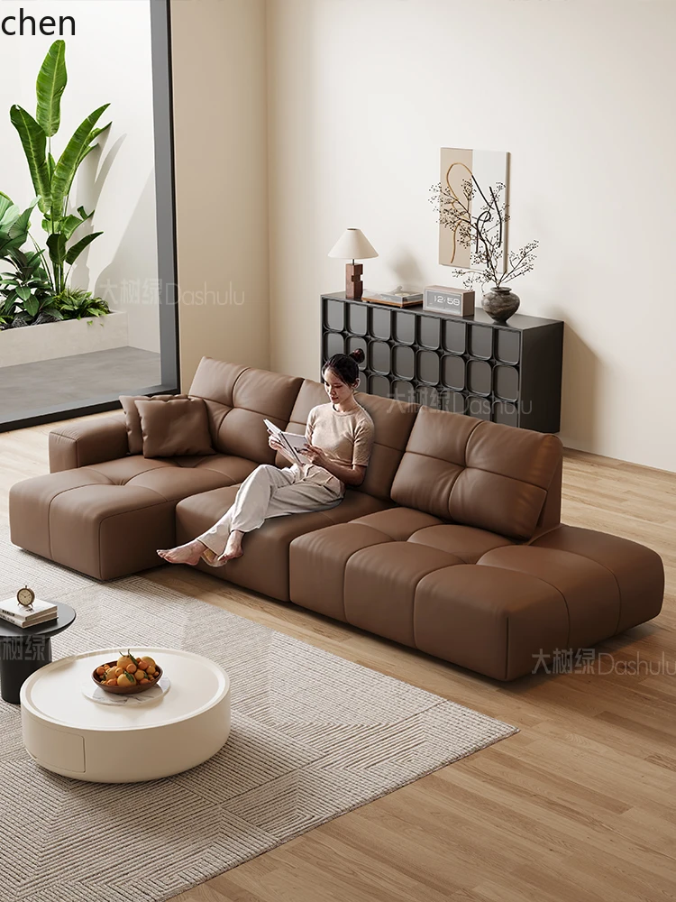 DSA minimalist pixel leather sofa adjustable backrest  L-shaped corner oversized sitting deep first-layer cowhide sofa