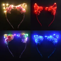 Flower LED Blinking Light Up Devil Headband Leopard Cat Ear Demon Horn Party Birthday Costum navidad Wedding Festival