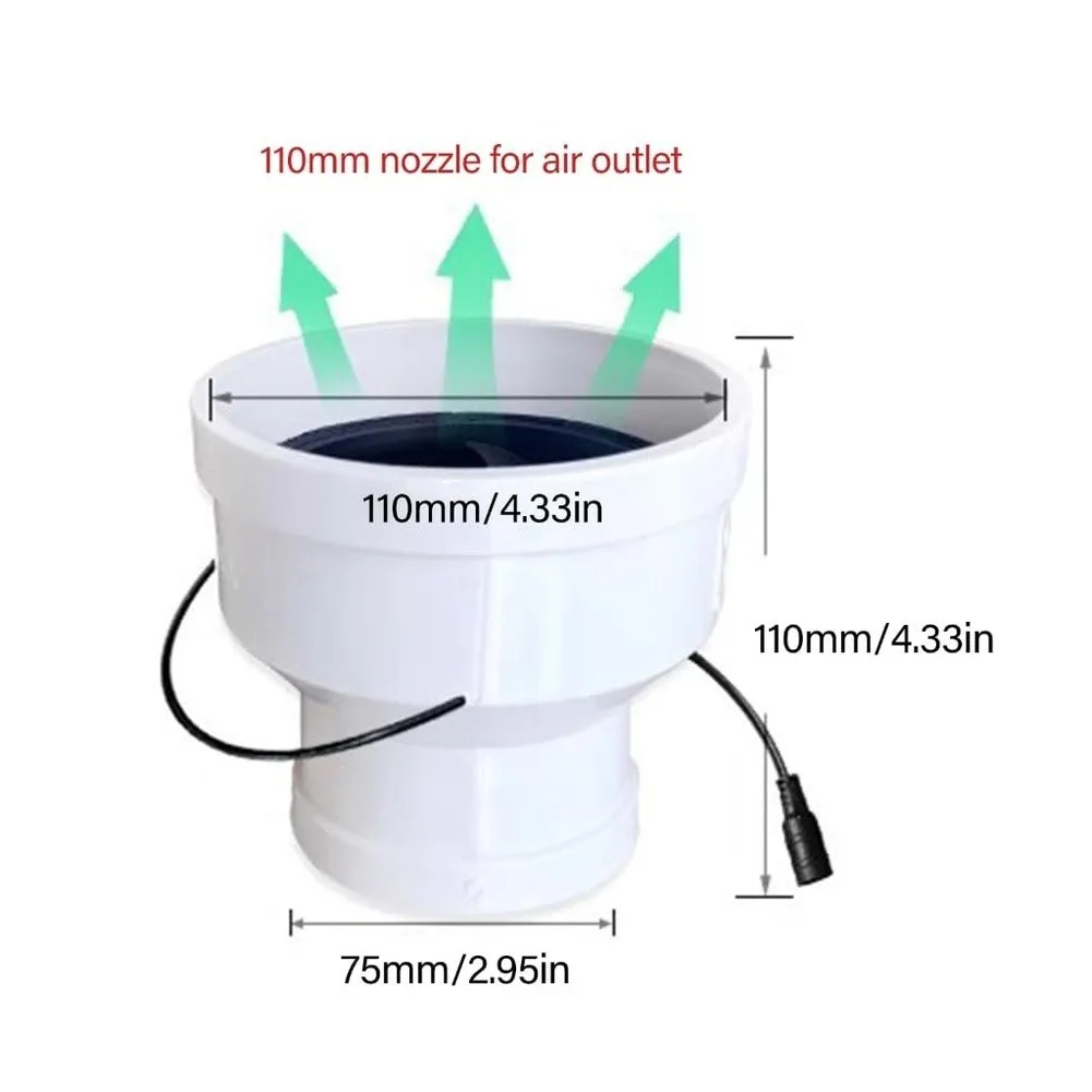 High=Speed 12V 75mm-110mm Duct Fan 1980RPM Exhaust= Ventilator For Kitchen Roof Range Hood PVC Air Circulation 11*11*7.5cm