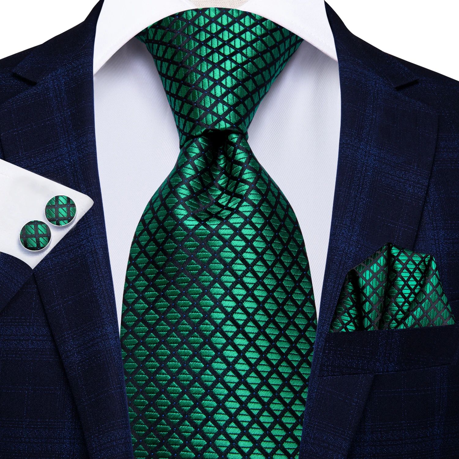 Cravatta da sposa in seta Paisley solida verde acqua Hi-Tie per uomo Cravatta da uomo con gemelli Hanky di qualità design alla moda Set cravatta