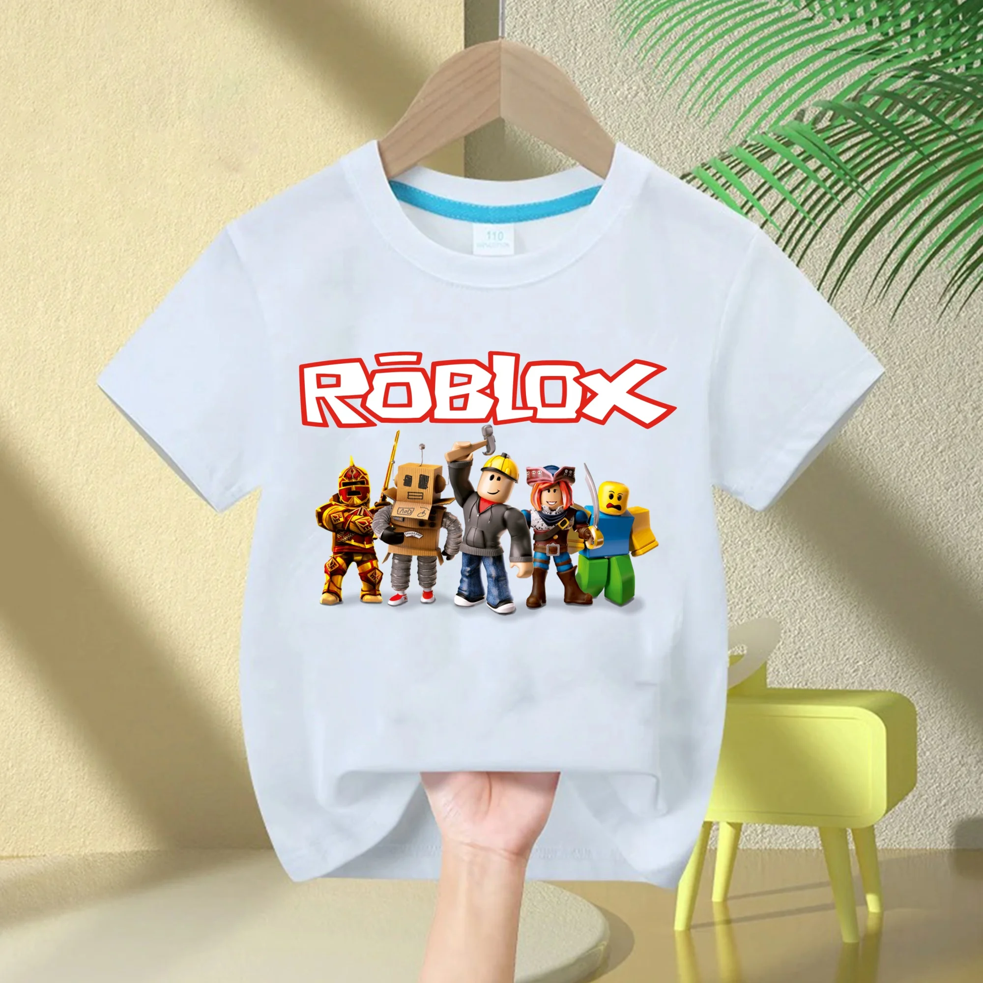 Roblox 2026 Kinder-Baumwoll-T-Shirt, Kurzarm-T-Shirt mit Rundhalsausschnitt und Cartoon-Print für Jungen, Mädchen und Frauen, Lässiges und Bequemes Oberteil – Detail 4