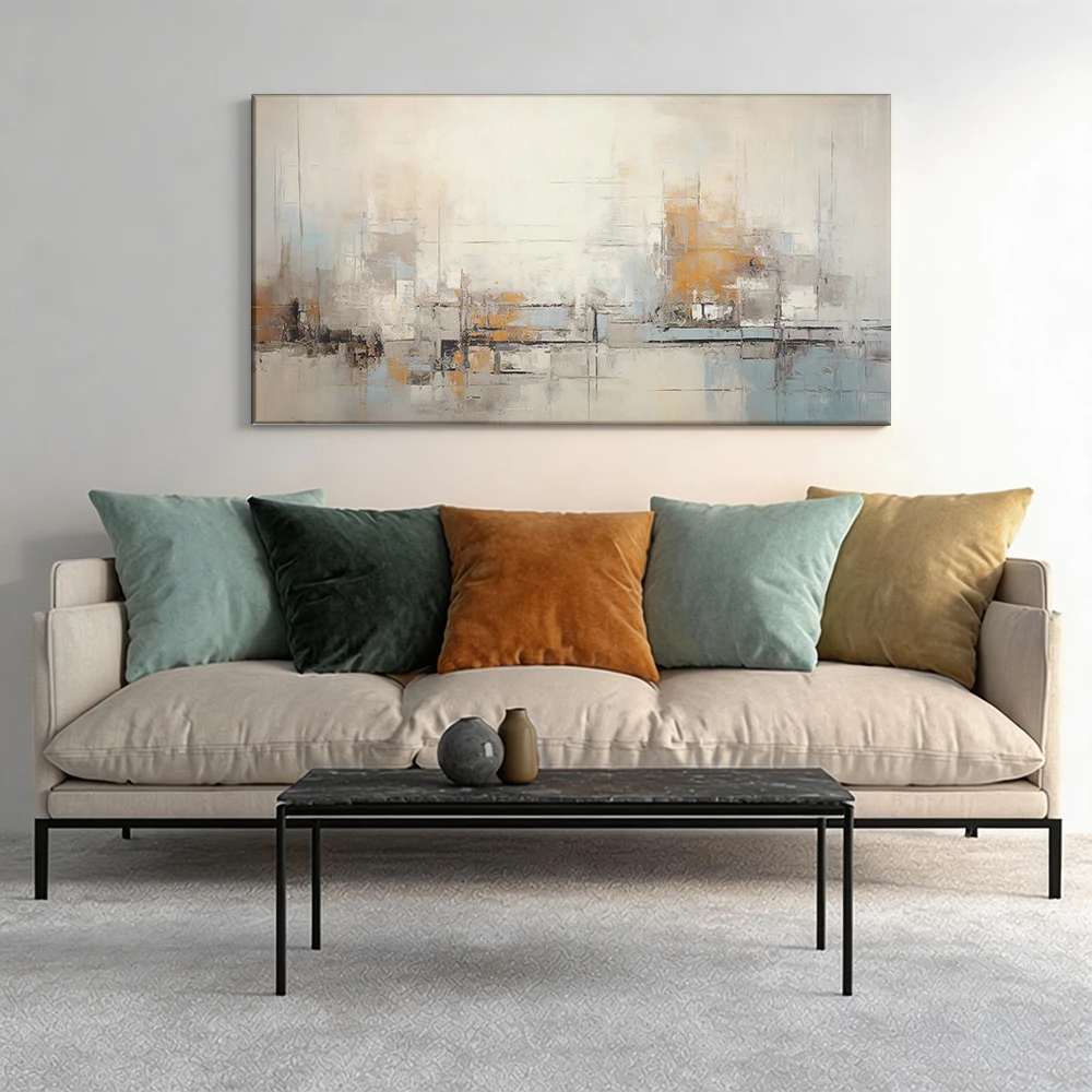 

Large-sized solid wood frame canvas painting 1pc Abstract oil painting, soft tones.
