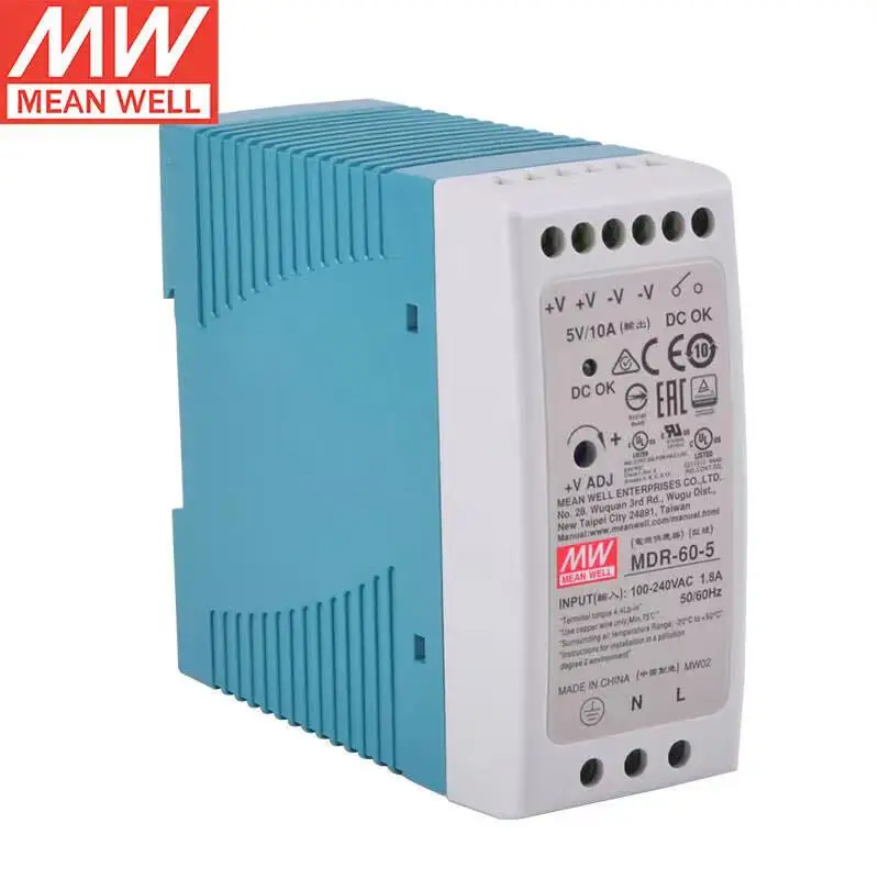 

MeanWELL MDR-60-5 5V 10A 50W Single Output Industrial DIN Rail Power Supply Brand New Original Authentic AC-DC