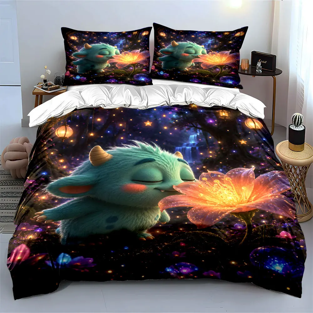 Dreamy Cartoon Monster Duvet Cover Print Bedding Set 1 Duvet Cover 2 Pillowcases for Adult and Children Luxury Gift Full Size