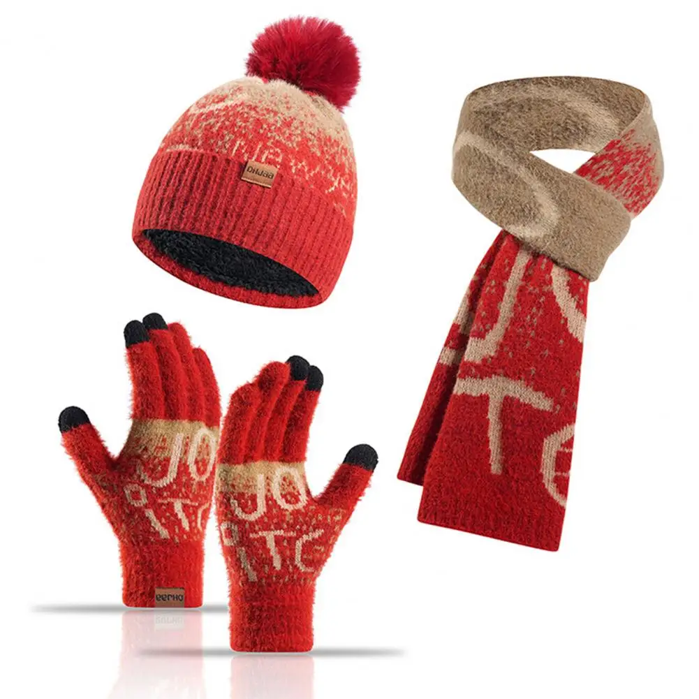 Hut Schal Handschuh Set warme Winter Weihnachten Mütze Schal Handschuhe Set für Unisex dicke gestrickte Kuppel Hals wickel mit elastischen Ohr