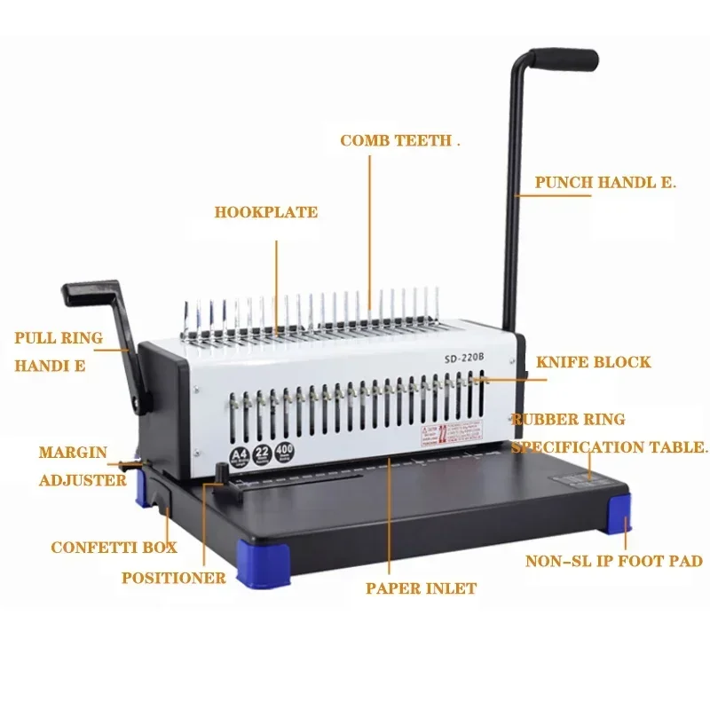 SD-220B Comb Type Binding Hole Binding Machine Apron Clip Stapler 21 Hole Apron Document Punching And Binding Machine