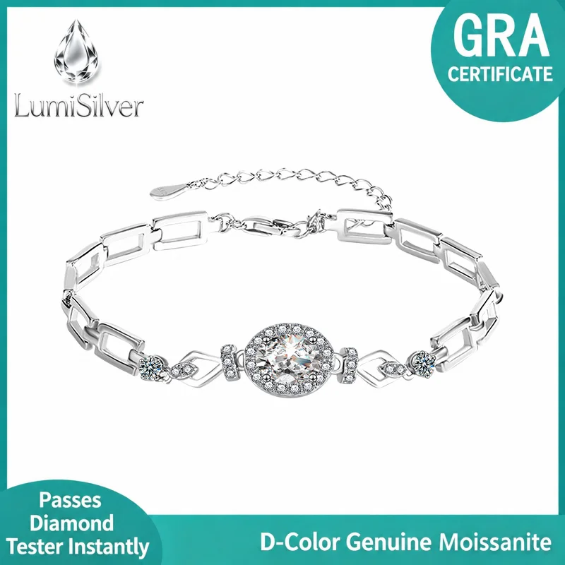 Oval Halo Moissanite Paperclip Chain Bracelet 925 Sterling Silver GRA Certified Adjustable Elegant Gift for Women