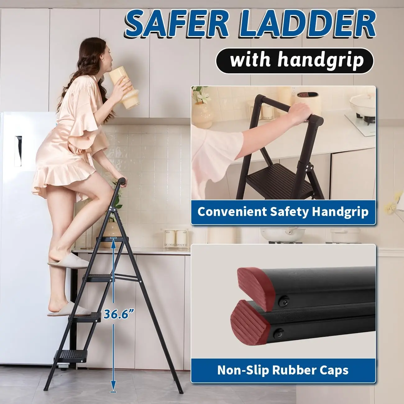 More secure 330 lb load 4 step folding step stool, convenient small step with kit